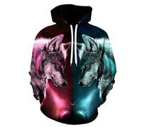 Men's Hoodie 3D Galaxy Wolf Pattern Sweatshirts Animal Printed Long Sleeve Pullover with Kanga Pocket