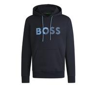 Mens Hoodie BOSS Dark Blue Pullover Top With Logo - Soody Tape Size M