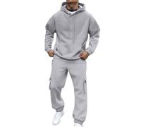 Men's Hoodie & Cargo Joggers Set - 2-Piece Casual Tracksuit with Multi-Pocket Sweatpants and Soft Fleece for Sports Lounge(Grey, XXL)