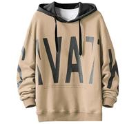 Men's Hoodie Hooded Pullover Outdoor Sweatshirt Top Blouse Streetwear Urban Jumper Casual Print Hoody Autumn Winter(Khaki,2XL)