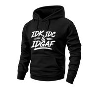 Men's Hoodie IDK IDC IDGAF Print Fleece Pullover,Black S