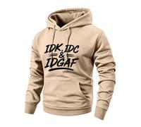 Men's Hoodie IDK IDC IDGAF Print Fleece Pullover,Khaki L