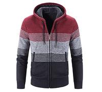 Mens Hoodie Knitted Cardigan Fleece Lined Knit Sweater Jacket Full Zip Long Sleeve Chunky Knitwear Drawstring Hoody Jumper Autumn Winter Thick Warm Coat Casual Fashion Outerwear Top