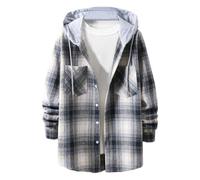 Mens Hoodie Plaid Printed Sweatshirt Tops Patchwork Button Down Sweater with Pockets Thermal Fall Winter Hoodies Long Sleeve Hooded Jacket Blouse Going Out Hiking Sweatshirts Comfort Jumper Gray