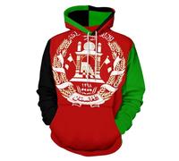Mens Hoodie Pullover Hooded Jumper Sweatshirt Afghanistan Warm Coats Long Sleeve Top Casual Fashion Kangaroo pocket,Red,L