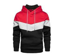 Mens Hoodie Pullover, Patchwork Hoodie Mens Color Block Sweatshirts Long Sleeve Hoody Drawstring Casual Tops with Pockets Thick Hoodies for Men Casual Outdoor Hoodies Men's Sweatshirts Zip Red