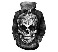 Men's Hoodie Rose Skull Hoodie Gothic Skull Head Print Long Sleeve Pullover Sweatshirt with Pocket