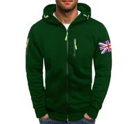 Men's Hoodie, Simple Hooded Jacket, Regular Fit, Jogging Jacket with Zip Pockets, Stretch Sports Hoody, Men, Outdoor, Casual Sweatshirt, Suitable for Any Occasion, Green, M