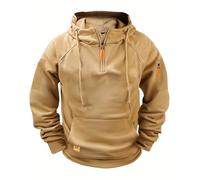 Men's Hoodie Smart Casual Plain Long Sleeve Sports Drawstring Hooded Sweatshirts Trendy Loose Fit Quarter Zip Jumper Men Personalized Pockets and Zip Arm Rest Transition Jacket For Streetwear Beige