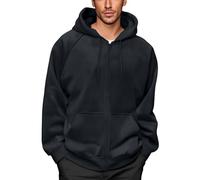 Men's Hoodie Sweatshirts, Classic Casual Comfortable Loose-fit Soft Lightweight Top Drawstring Hooded Sweatshirts Zip Up Solid Color Long Sleeve Jacket with Pockets Black