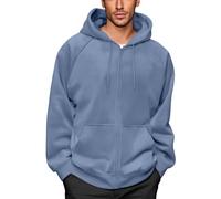 Men's Hoodie Sweatshirts, Classic Casual Comfortable Loose-fit Soft Lightweight Top Drawstring Hooded Sweatshirts Zip Up Solid Color Long Sleeve Jacket with Pockets Blue