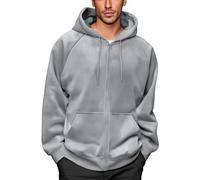 Men's Hoodie Sweatshirts, Classic Casual Comfortable Loose-fit Soft Lightweight Top Drawstring Hooded Sweatshirts Zip Up Solid Color Long Sleeve Jacket with Pockets Grey