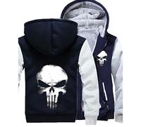 Men's Hoodie Thick Sweatshirt Punisher Fleece Lined Hoodies Winter Warm Hoody Long Sleeve Hooded Windproof Pullover Fluffy Lining Jacket with Pockets,Blue-Aldult 4XL