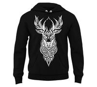 Men's Hoodie with Celtic Deer Symbol - Viking Style Hoodie with Knot Pattern | Mystical Fantasy Sweatshirt for Nature and Metal Fans, Style_p01 Black, 5XL