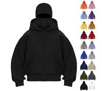 Men's Hoodie with Mask and Double Hood Zip Up Sweatshirt Long Sleeve Pullover with Pocket Casual Streetwear Athletic Jumper Jacket for Training Work Travel Everyday Wear