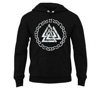 Men's Hoodie with Nordic Valknut Symbol - Viking Style Hoodie with Celtic Knot | Sweatshirt for Mythology Fans, style_c01 black, M