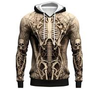Men's Hoodie with Skull Print - Hoodies with Cut-Out Print, Cool Hoodies for Men - Casual Long Sleeve Hooded Sweatshirt S-6XL, brown, XL