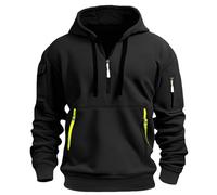 Men's Hoodie with Zip Hoodie Men's White Half Zip Transition Jacket Warm Hooded Jacket Oversize Work Jumper with Many Pockets Long Sleeve Tops Size 4XL - 5XL, black, 5XL