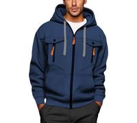 Men's Hoodie with Zip Spring Autumn Outdoor Hooded Jacket Multiple Pockets Sporty Multifunctional Sports Jacket Breathable Comfortable Casual Hoodie for Mountain, navy, 3XL