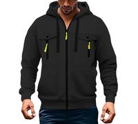 Men's Hoodie with Zip Spring Autumn Outdoor Hooded Jacket Multiple Pockets Sporty Multifunctional Sports Jacket Breathable Comfortable Casual Hoodie for Mountain, black, 3XL