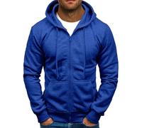 Mens Hoodie Zip Plain Casual Sweatshirt Hoodie Long Sleeve Men's Pullover With Pocket Zipped Jacket Regular Fit Dad Hoodie S-3XL Blue