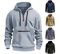 men's hoodies 1/4 Zip Pullover Hoodie Pocket Drawstring Tracksuit Tops Cuff Overhead Slim Fit Casual Gym Skiing Sports Warm Hoody Sweatshirts Grey