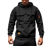 Men's Hoodies 1/4 Zipped Long Sleeve Workout Fleece Jacket with Pockets Autumn Winter Hooded Sweatshirts Regular Fit Casual Pullover Jumper (Black, 3XL)