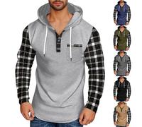 Mens Hoodies Button Up Long Sleeve Hoodie Athletic Pullover Chest Pockets Regualr Fit Workout Gym Hooded Shirt Checked Sleeve Sweatshirts Muscle Lightweight Running Sport Streetwear Hoodys Shirts