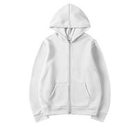 Men's Hoodies Cardigan | Full-Zip Hoody Sweatshirt | Drawstring Fleece Jackets | Loose Fit Work Hoodies Casual Solid Color Long Sleeve Hooded Top Outdoor Workout Gym Hoodies with Pocket White
