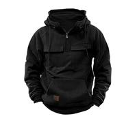 Mens Hoodies Clearance Quarter Zip Cargo Pullover Sweatshirt with Multi Pocket Hoody Solid Color Drawstring Long Sleeve Jumpers Outdoor Workout Sports Running Tops Winter Comforty Warm Jacket S-3XL