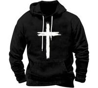 Mens Hoodies Faith Crosses Print Sweatshirts Long Sleeve Drawstring Pullover Loose Christian Jumpers with Pocket Fall Winter Comfortable Fashion Fleece Workwear