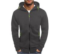 Mens Hoodies Full Zip, Solid Jacquard Drawstring Sweatshirts, Slim Fit Stretchy Hoody Tops with Pockets, Lightweight Comfortable Gym Sportwears, Casual Plain Thermal Hooded Outerwears Men Grey