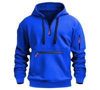 Mens Hoodies Half Zip Pullover Work Jumpers Military Tactical Sweatshirts Sport Hooded Sweatshirts Winter Jackets Long Sleeve Hoody Top Zipper Pockets Casual Fashion Gym Work Sports Coat Blue