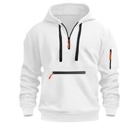 Mens Hoodies Half Zip Pullover Work Jumpers Military Tactical Sweatshirts Sport Hooded Sweatshirts Winter Jackets Long Sleeve Hoody Top Zipper Pockets Casual Fashion Gym Work Sports Coat White