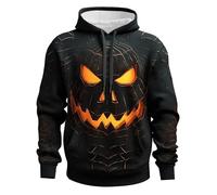 Mens Hoodies Halloween Evil Face Graphic Pumpkin Printed Casual Long Sleeve Pullover Holiday All Saints' Day Sweatshirts for Men Hooded Jumpers (Black, XXXXL)