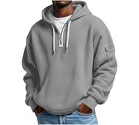 Mens Hoodies Pullover Waffle Drawstring Hooded Shirts Lightweight Long Sleeve 1/4 Zipper Sweatshirt Casual Loose Fit Hoody Tops Loose Work Office Holiday Gym Running Streetwear UK S-5XL
