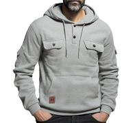 Mens Hoodies Pullover,Work Jumpers Mens Fleece Lined Cargo Military Hooded Sweatshirt Patchwork Tactical Pullover Tops Winter Gym Outfits Hoody Essentials Hoodies with Zip Pockets Gray