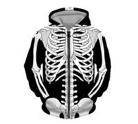 Mens Hoodies Sweatshirts 3D Skull Skeleton Printed Trendy Pullover Long Sleeve Hooded Zip-Up Sweatshirt Jacket Fashion Loose Casual Raglan Sweat Silver