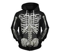 Mens Hoodies Sweatshirts Halloween 3D Skull Skeleton Printed Trendy Pullover Long Sleeve Hooded Zip-Up Sweatshirt Jacket Fashion Loose Casual Raglan Sweat with Pockets