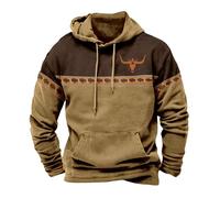 Mens Hoodies Western Aztec Hooded Sweatshirt Vintage Printed Graphic Hoodie Patchwork Jumpers with Pocket Regular Fit Pullover Casual Gym Tops for Men (Khaki #2, L)