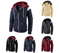 Mens Hoodies Zip Up Color Block Hooded Sweatshirt Sale Clearance Gym Hoodie Long Sleeve Casual Sports Hoody Autumn Winter Patchwork Pullover Jumper with Pockets UK Black