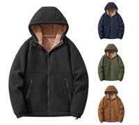 Mens Hoodies Zip Up Fleece Jackets Thick Autumn and Winter Thermal Sherpa Lined Coat Solid Color Long Sleeve Hooded Sweatshirts with Pockets Windproof Casual Outwear Soft and Comfy Top Black