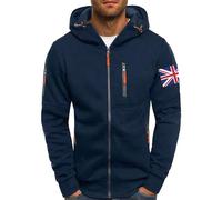Mens Hoodies Zip Up Long Sleeve British Flags Pullover Sweatshirt Plus Size Hooded Lightweight Jacket with Pockets Sports Activewear (Navy, XXL)