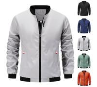 Mens Hoodless Jacket, Light Weight Jacket For Men Fashion Regular Fit Windbreakers With Side Pockets Comfortable Zip Up Work Coats Breathable Sports Coat Comfy Baseball Collar Cargo Outwear