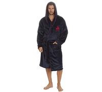 Mens Horse Embroidered Hooded Super Soft Bath Robe Dressing Gown with Pockets Navy XL