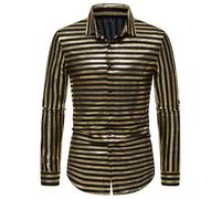 Mens Hot Gold Shirt Long Cuff Links Great for Prom Party Christmas Events Winter, L, Cutton Blend