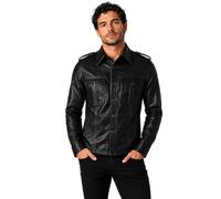 Men's HOT Real Sheep Leather Police Uniform Bluff Gay Full Sleeves Shirt (XL) Black