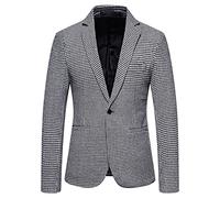 Mens Houndstooth Jacket Mens Check Blazers Regular Fit Lightweight Suit Blazer One Button Jacket Tuxedo Casual Sports Coats Classic Fit Blazer Plaid Business Sports Coat Stripe Lapel Prom Coat