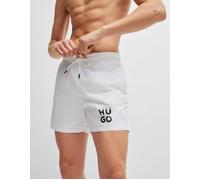 Men's HUGO PAOL Mens Fully Lined Swim Shorts with Stacked Logo - White