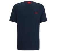 Mens HUGO T-Shirt Dark Blue Round Neck Short Sleeve With Logo - Dero